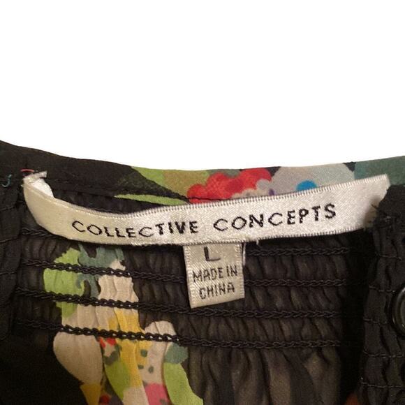 Collective Concepts Women’s Sheer Floral Button Up Tie Front Black Blouse Size L - Picture 4 of 5